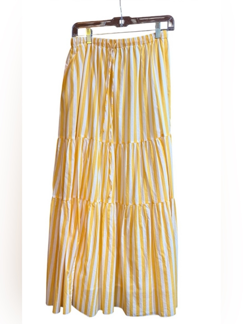 HIHO Tortola BVI Yellow and White Striped Tiered Maxi Skirt Medium